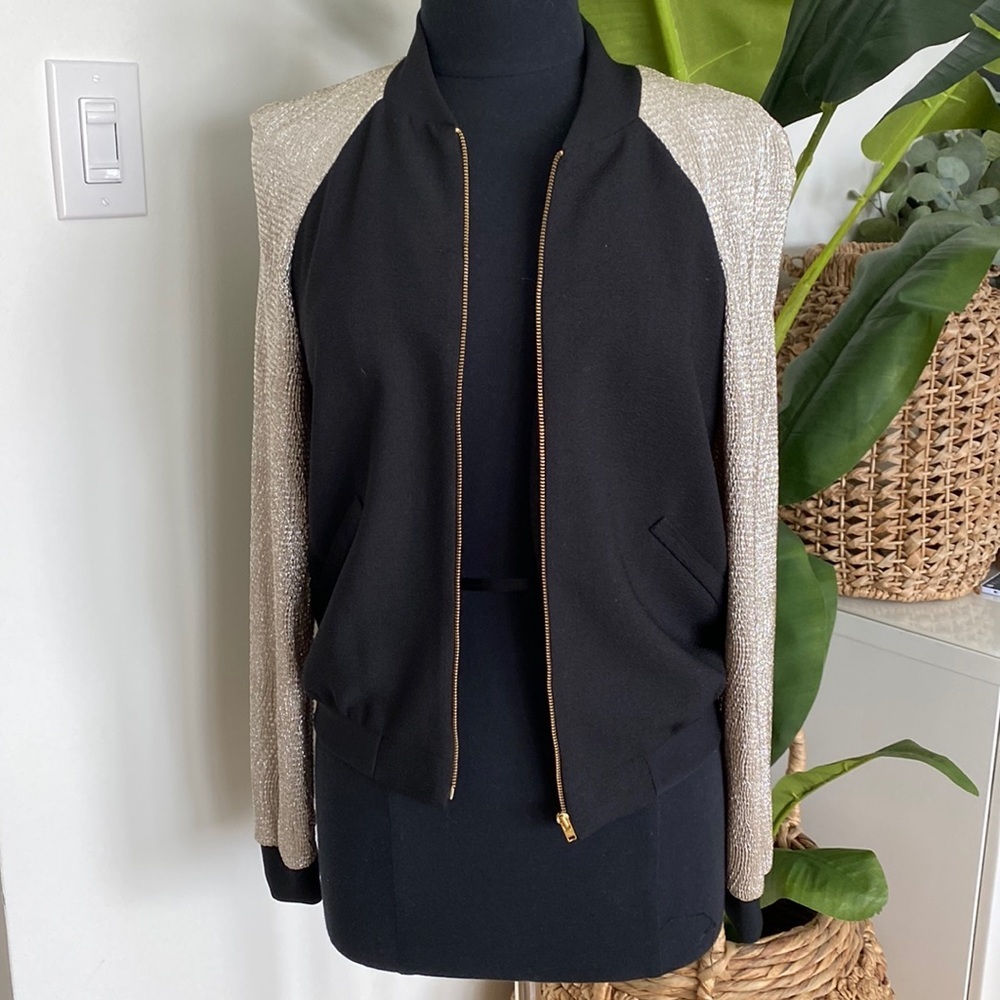 Bomber Jacket with Metallic Sleeves Sz 6 - Picture 1 of 9